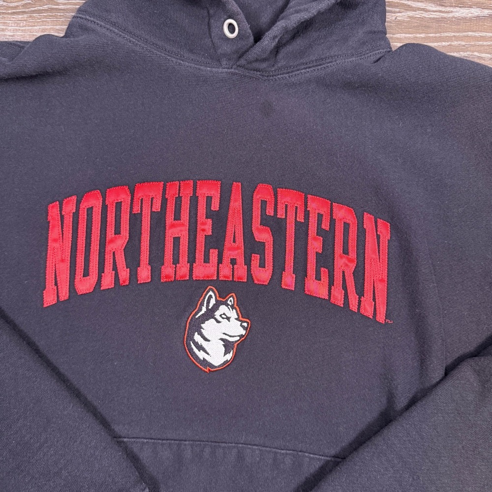 VTG Northeastern Huskies Champion Reverse Weave Hoodie Mens Large Black Pullover